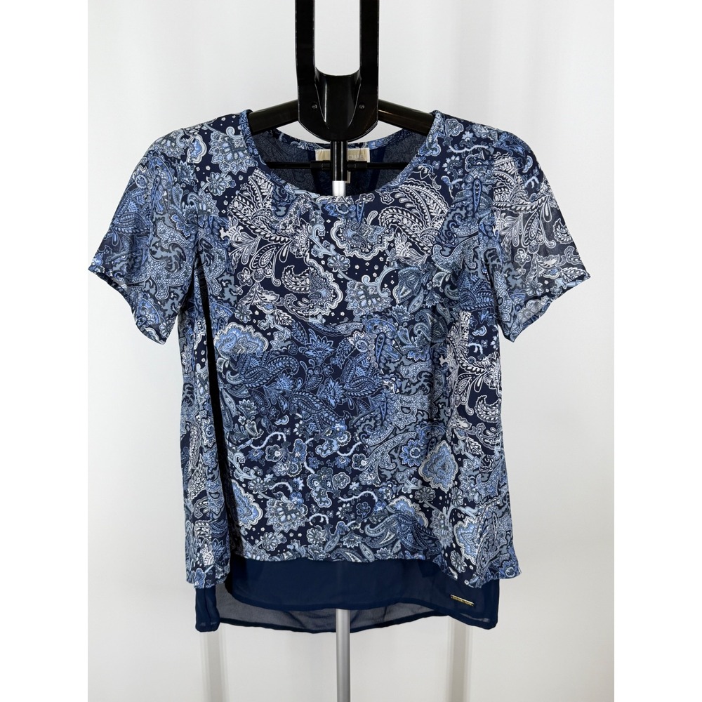 Michael Michael Kors Blue Paisley Split Back Layered Chiffon Blouse S